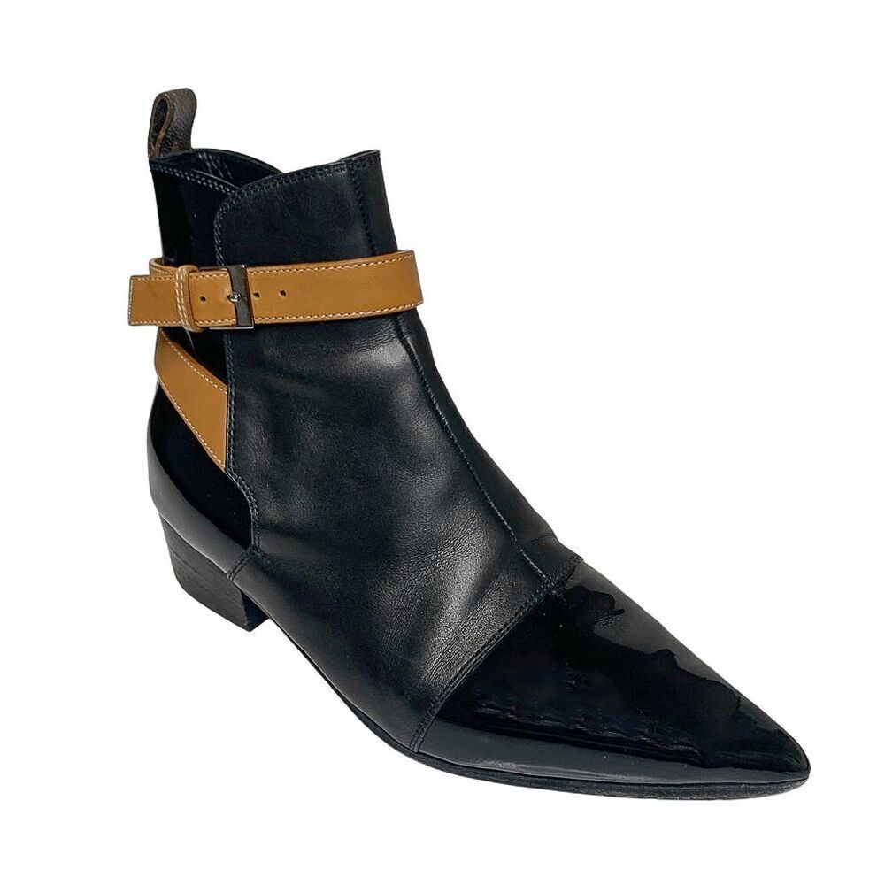 Louis Vuitton Monogram Patent Leather Boots EU 38.5 US 8.5 Black Ankle Booties